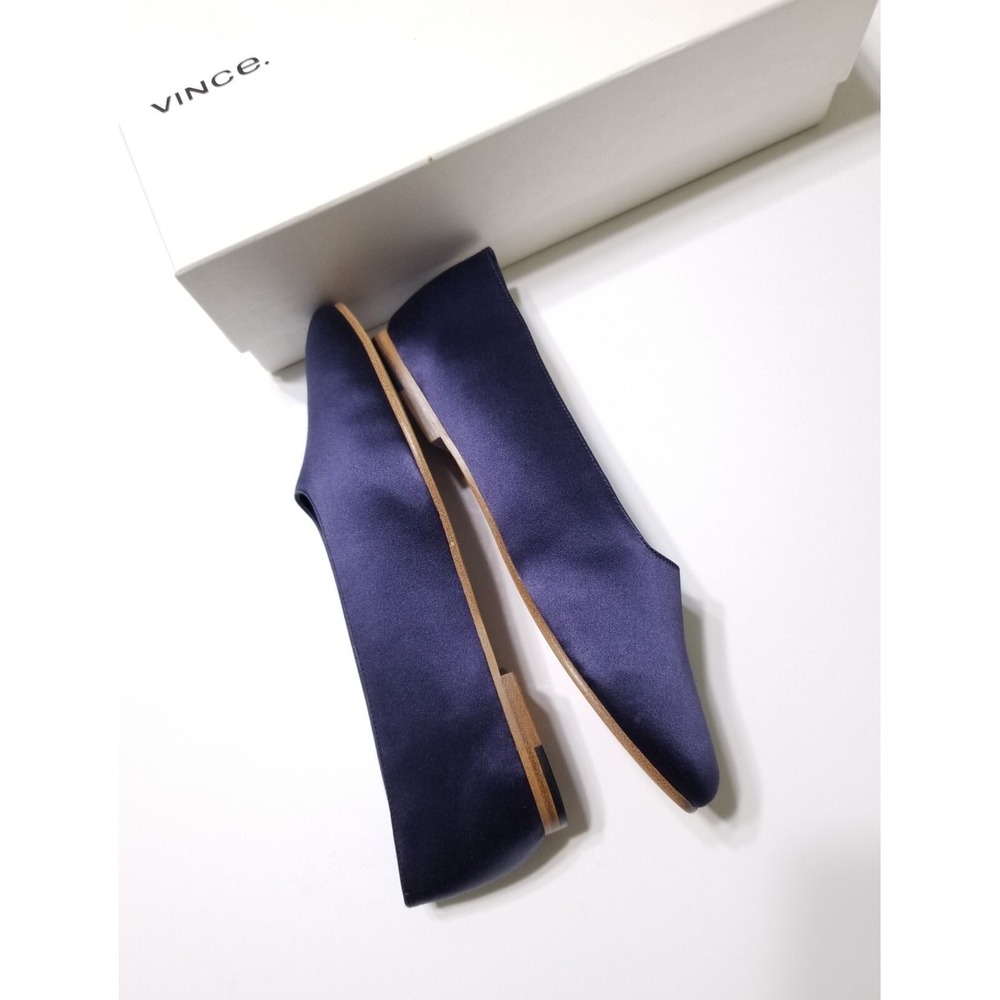Vince Maxwell Italian Satin Ballet Flat Navy Blue NIB Size 6 $225 - Picture 4 of 16